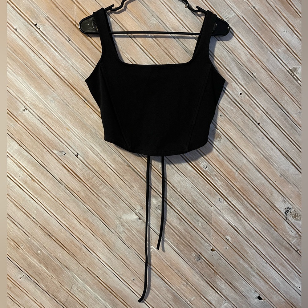 Empyre Black Corset Tie Up Back Crop Tank Top Laced Bustier Classic Neutral